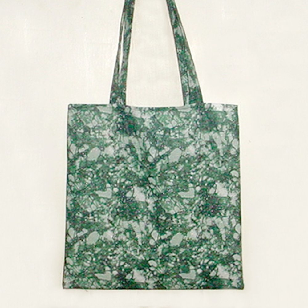 HANDMADE TOTE BAG NEW SPARKLY GREEN ABSTRACT PRINT 100% COTTON OOAK 13-1/4" SQ